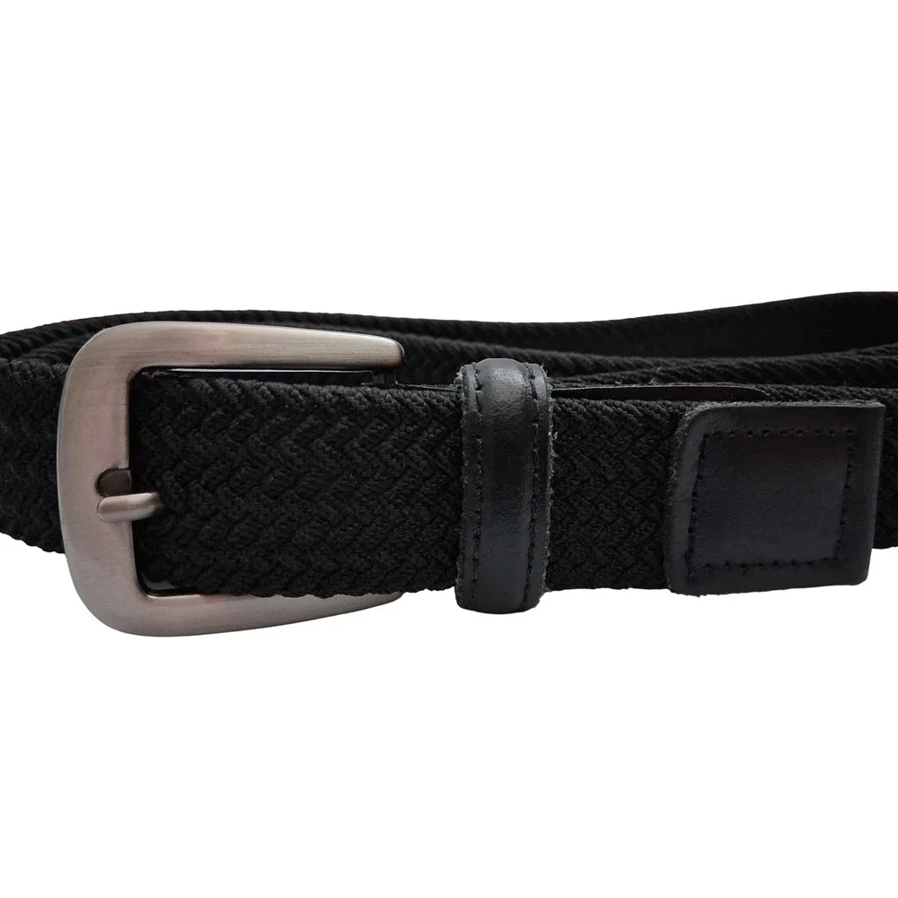 Mens Black Braided Elastic Stretch Belt Nickel Free Buckle 2XL 46-48 8012JA